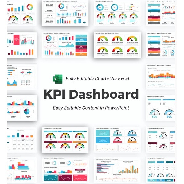 KPI Dashboard PowerPoint Template Diagrams | Excel Edit-趋势跟踪之道