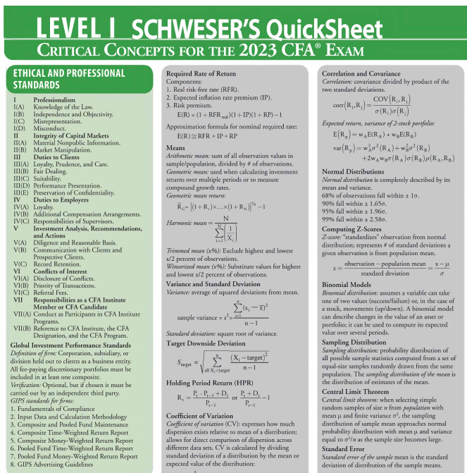 CFA 2023 Level 1 – Schweser Quicksheet-趋势跟踪之道