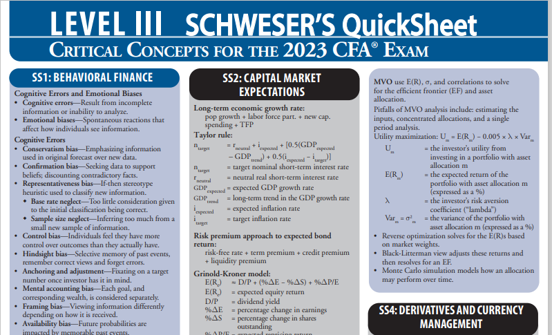 CFA 2023 Level III – Schweser Quicksheet-趋势跟踪之道