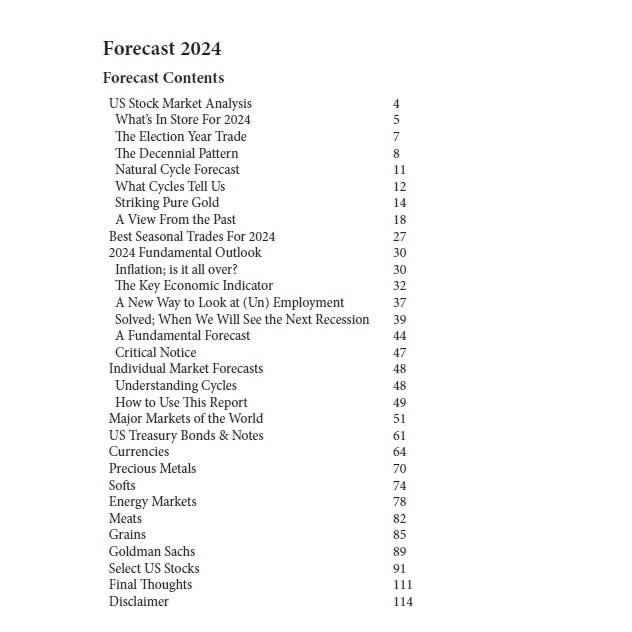 Larry Williams Annual Forecast Reports 2024
